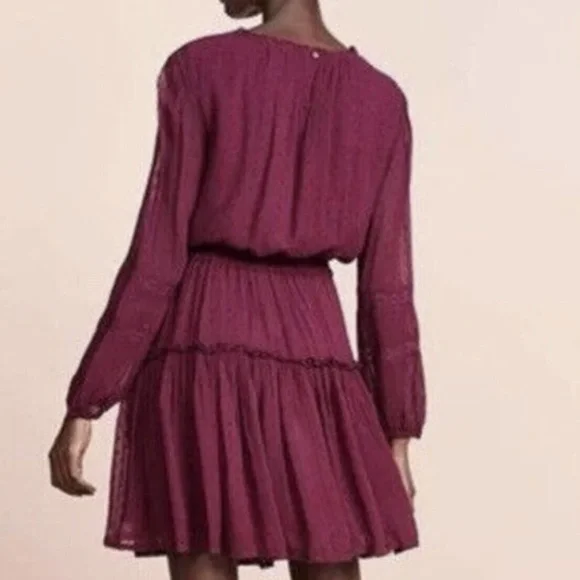 MISA Los Angeles Alin Mini Dress Size M Burgundy Swiss Dot Long Sleeves. - Picture 2 of 16